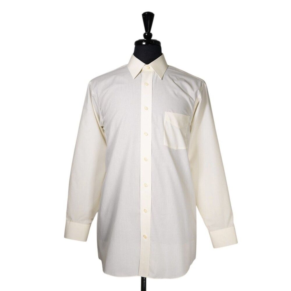 Stafford Mens Dress Shirt 16 32/33 Beige Regular Fit Performance Cotton Blend